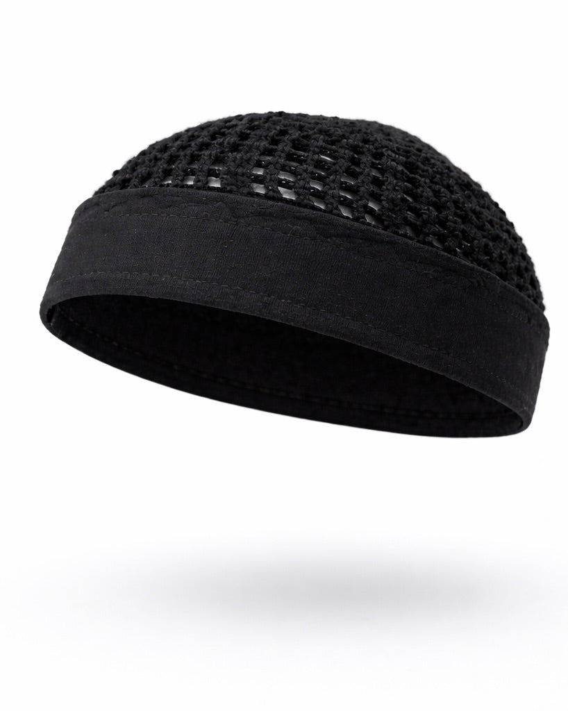 Egyptian chachiya with black hand-knitted headband