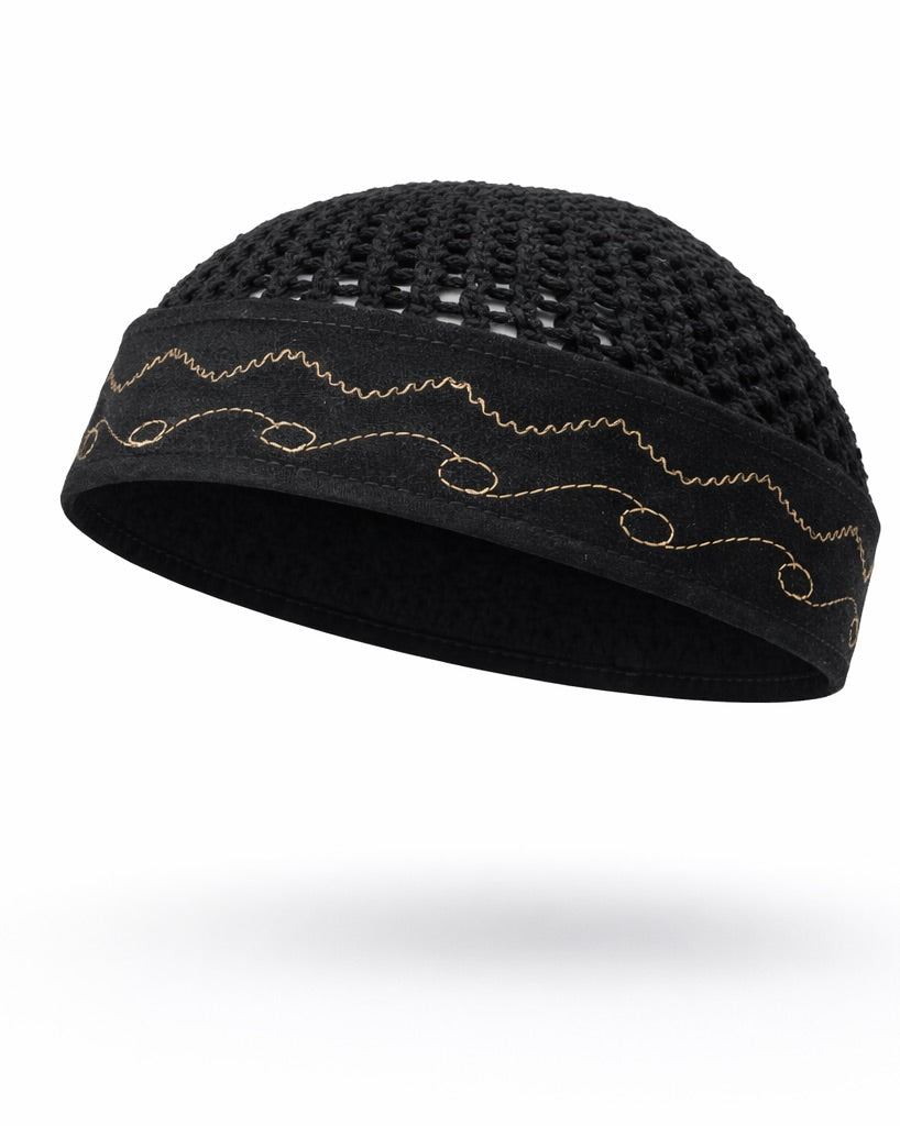 Chachiya Egypte avec bandeau tricot main Noire et motifs dorés