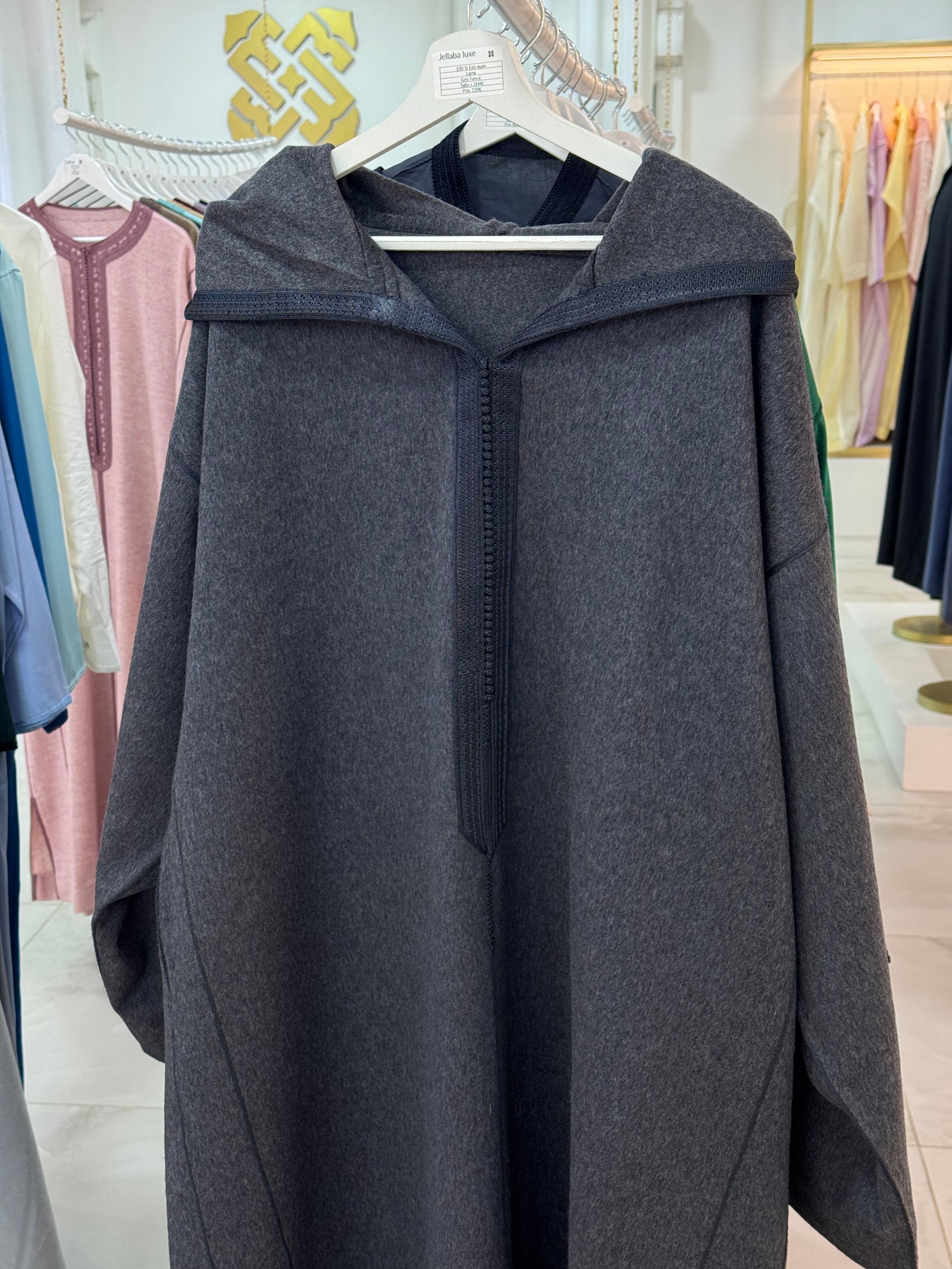 Jellaba gris anthracite Laine