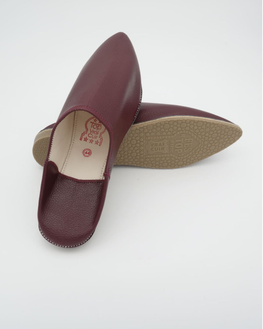 babouches homme matiere cuir de couleur rouges vue arriere