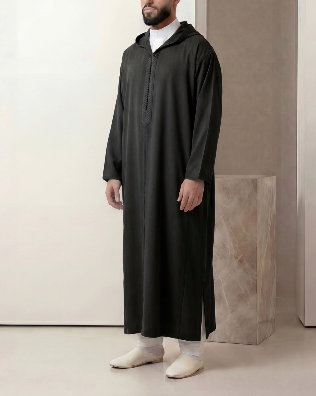 Jellaba noir kaki mlifa
