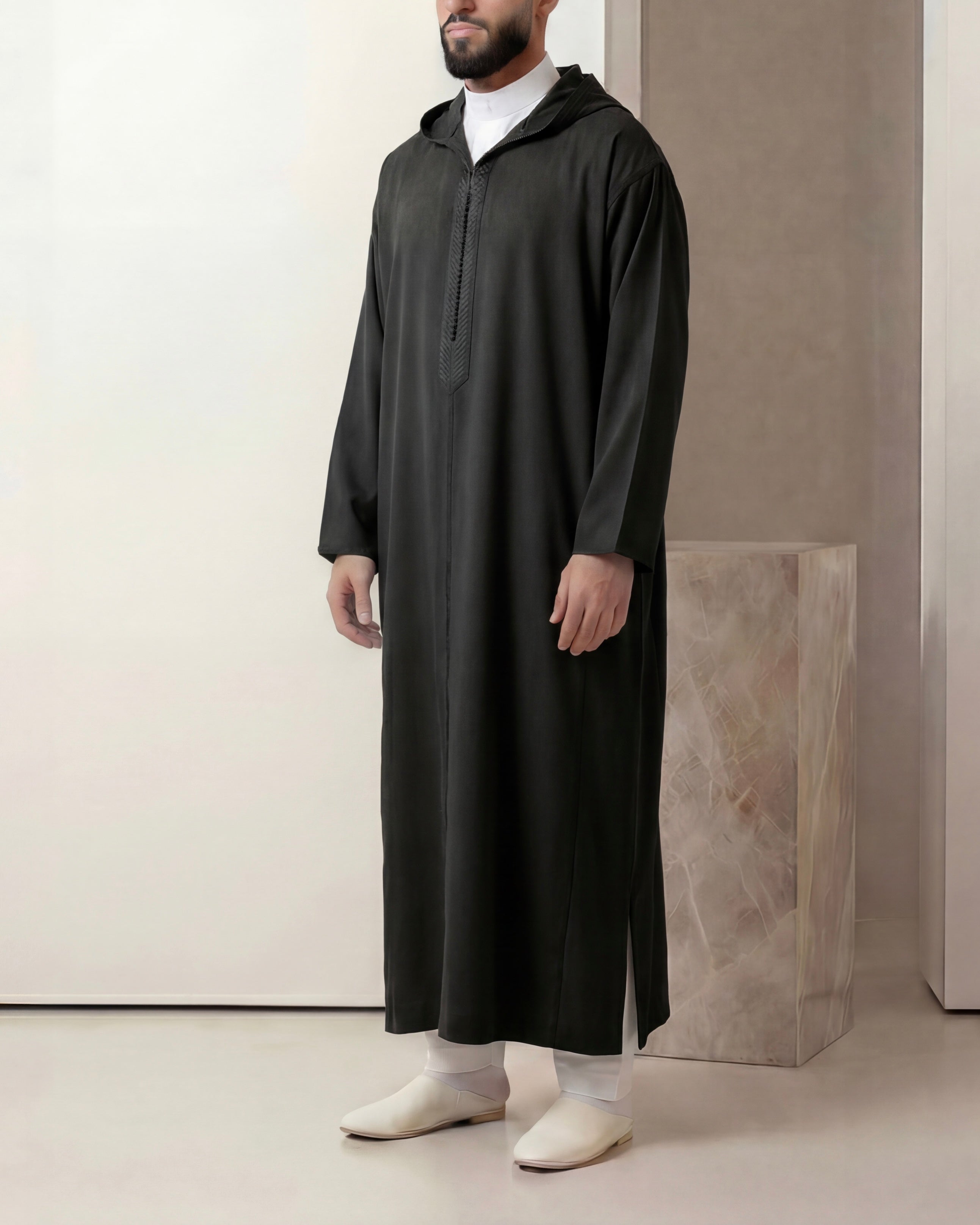 Jellaba noir kaki mlifa