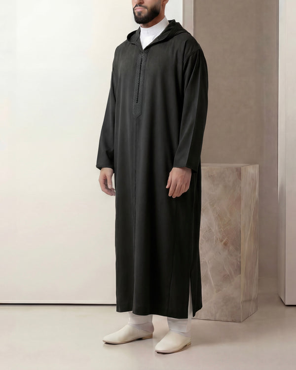 Jellaba noir kaki mlifa