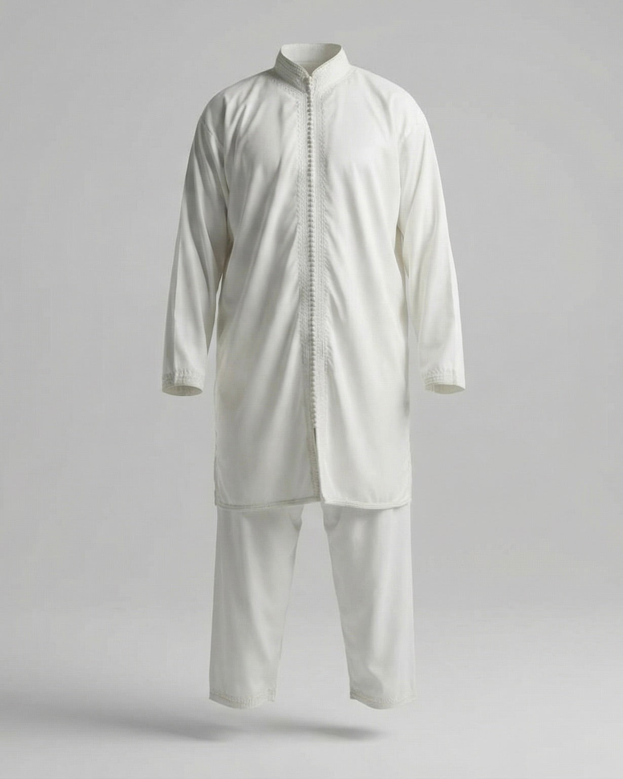 mannequin portant jabador homme matiere deux-pieces de couleur blanc avec un travail finition faite main vue entiere
