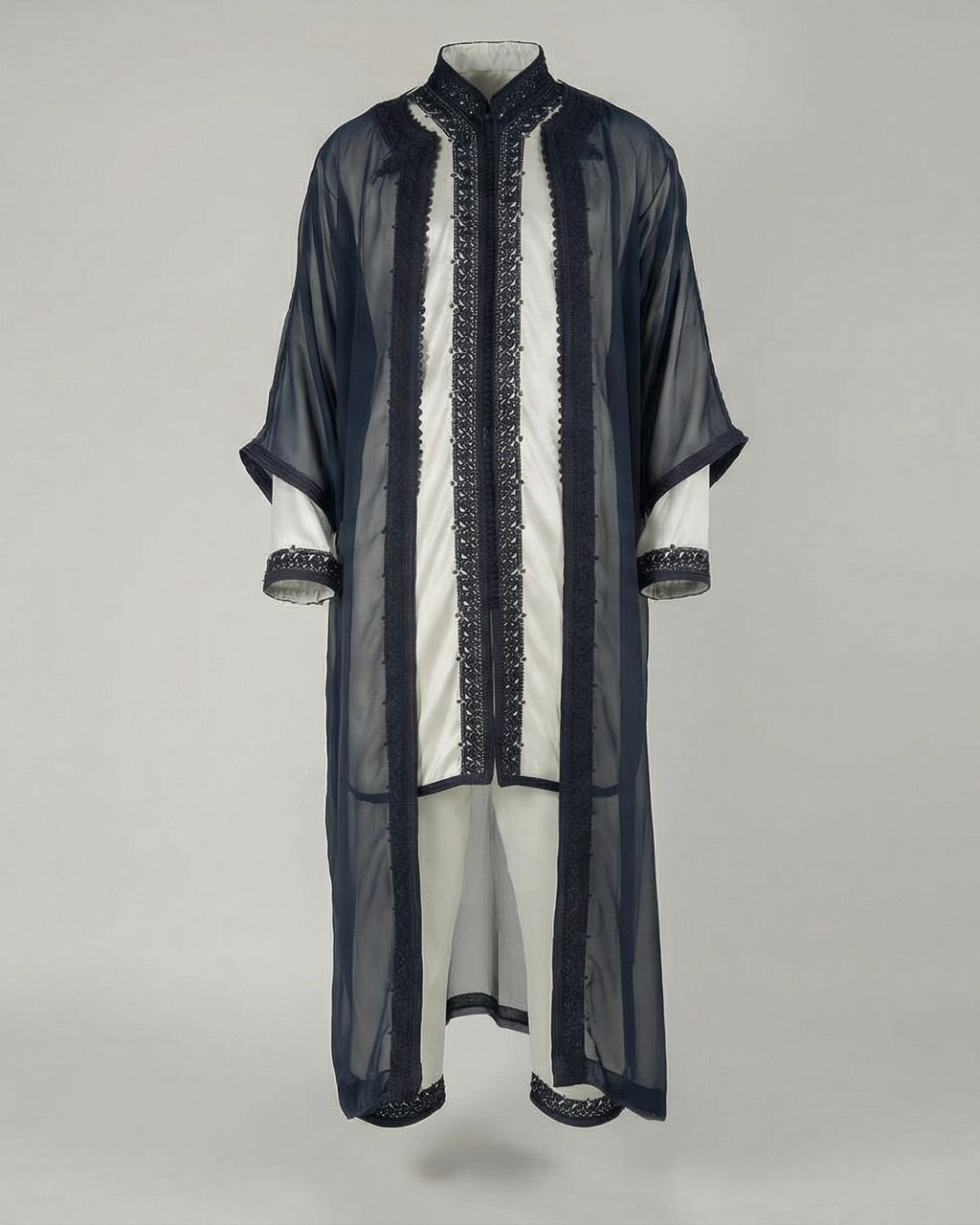 mannequin portant jabador homme matiere trois-pieces de couleur bleu avec un travail finition faite main vue entiere