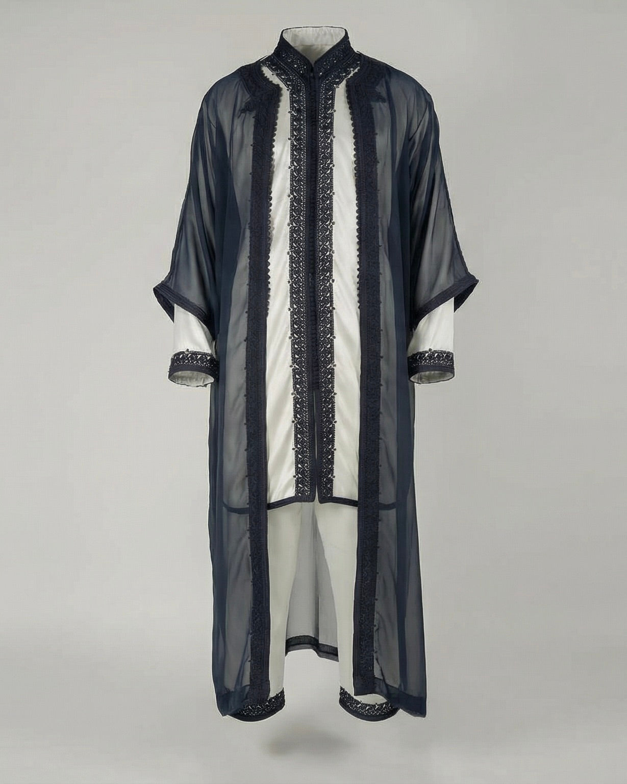 mannequin portant jabador homme matiere trois-pieces de couleur bleu avec un travail finition faite main vue entiere
