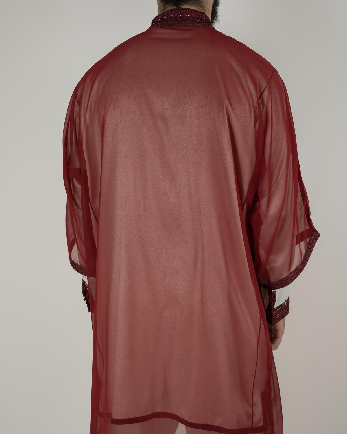 mannequin portant jabador homme matiere trois-pieces de couleur bordeaux avec un travail finition faite main vue dos