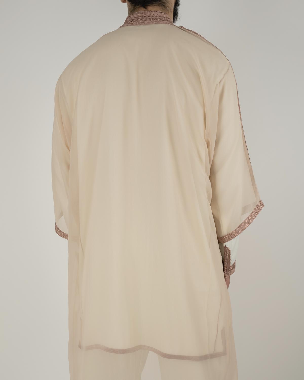 mannequin portant jabador homme matiere trois-pieces de couleur rose-gold avec un travail finition faite main vue dos