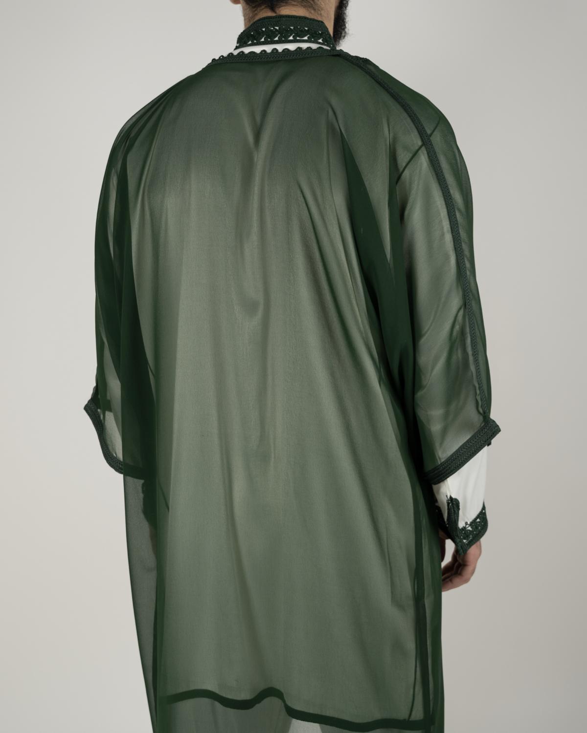mannequin portant jabador homme matiere trois-pieces de couleur vert avec un travail finition faite main vue dos