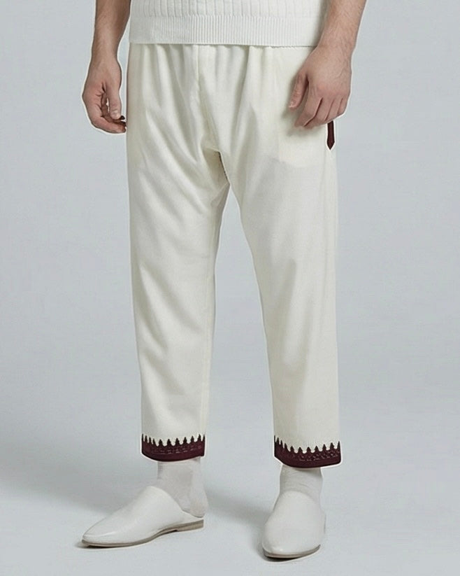 Imran trousers, white and burgundy