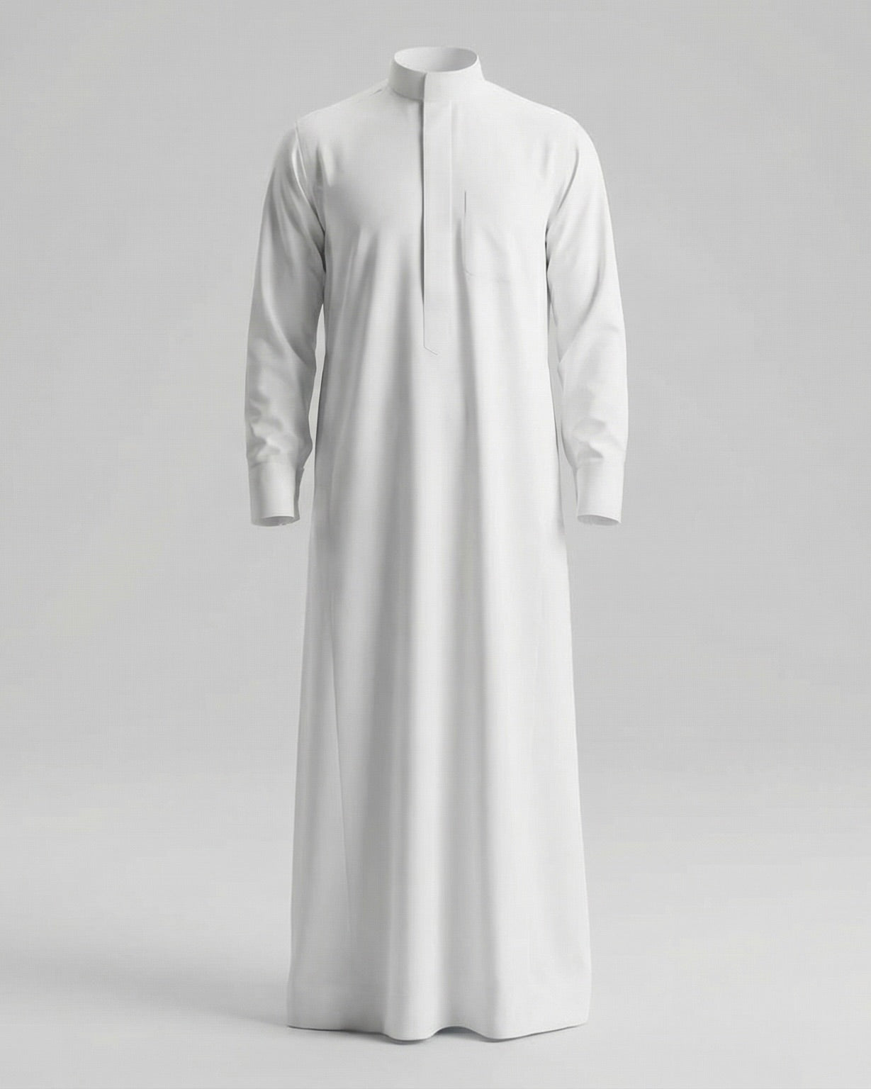 mannequin portant qamis homme matiere leger de couleur blanc vue entiere