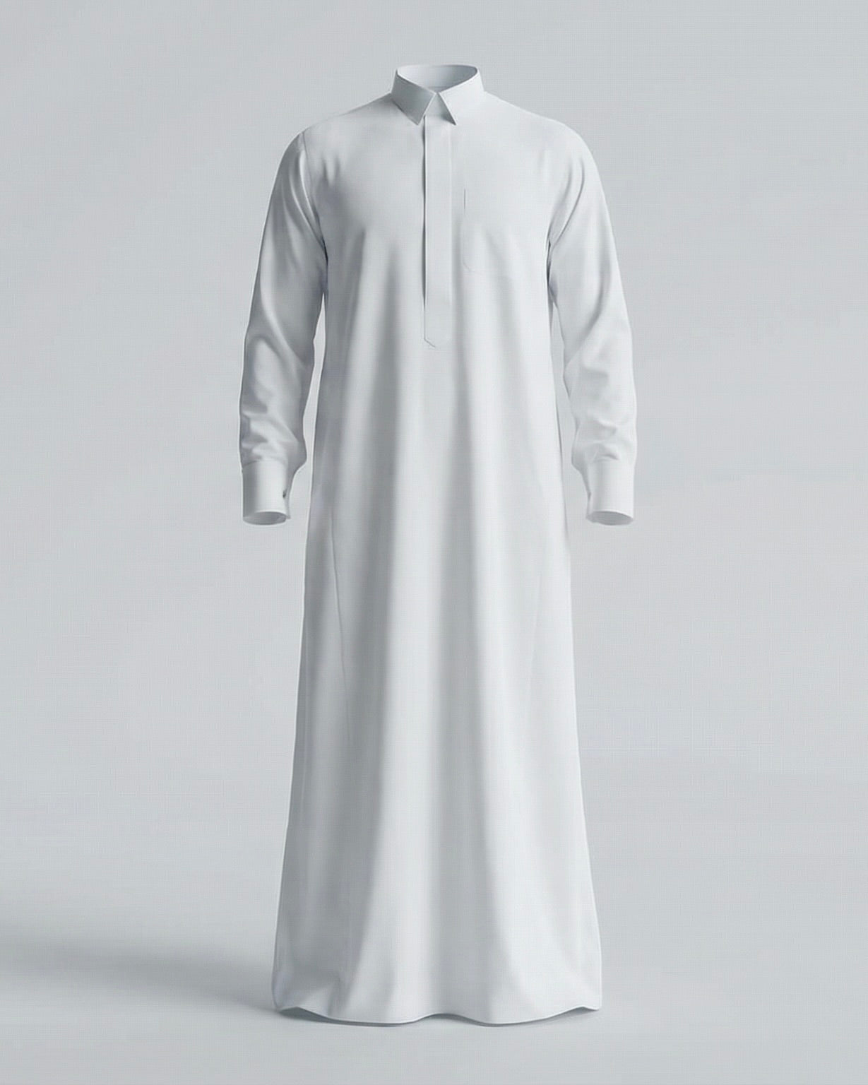 mannequin portant qamis homme matiere leger de couleur blanc vue entiere
