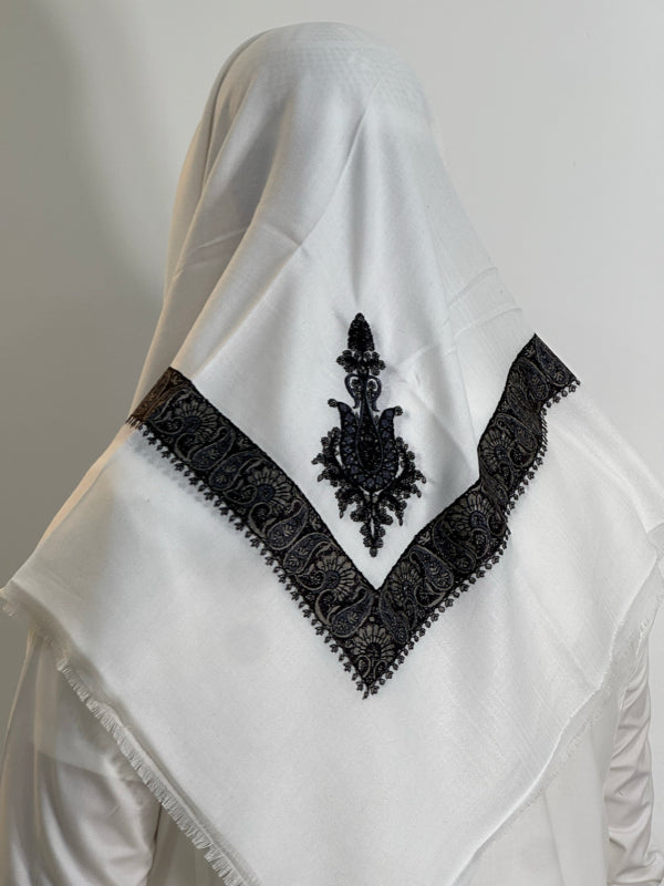 Shemaghs Yéménite brodé Blanc Gris