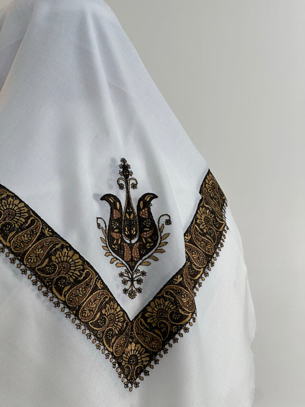 Shemaghs Yéménite brodé Blanc Marron