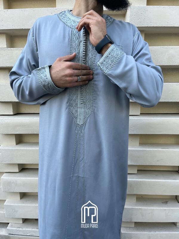 gandoura othman marocain gris avec broderie