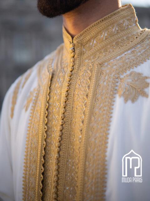 jabador man moroccan white gold velvet